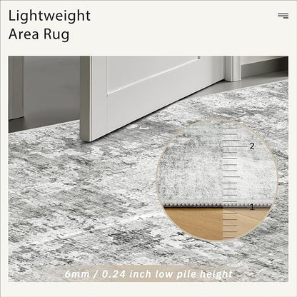 Abstract Rug 8x10 Large Living Room Rugs Neutral Modern Washable Area Rugs for Bedroom Dining Room Non-Slip Stain Resistant Foldable Thin Rug Gray White