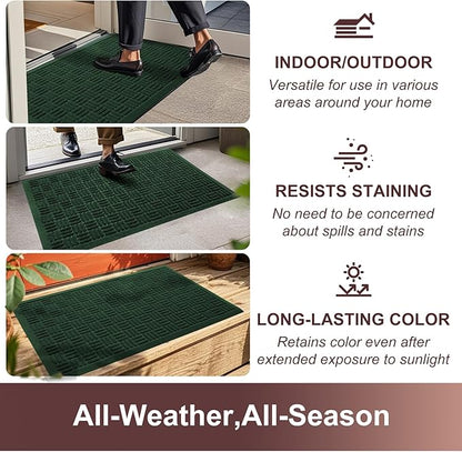 Mibao Front Door Mat Indoor Outdoor Entrance, Dirt Trapping Welcome Mats, Non-Slip Doormats, Low Profile Front Entryway, 36" x 24", Green