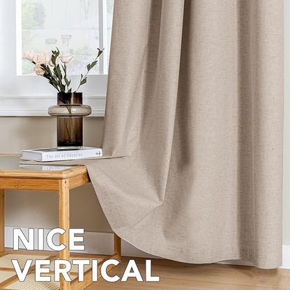 H.VERSAILTEX Linen Curtains 100% Blackout Curtains for Bedroom 102 inch Long Full Light Blocking Nature Linen Blended Window Curtains for Living Room Nickel Grommet (2 Panels, Heathered Sand)