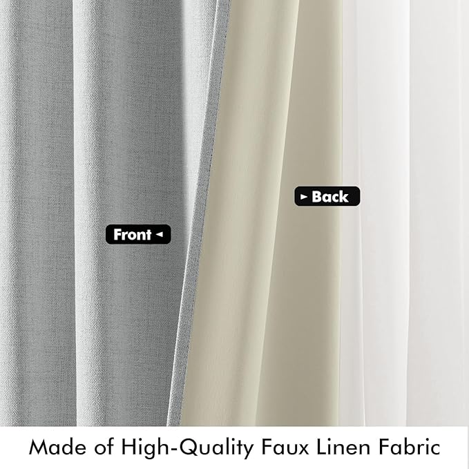 MIULEE 100% Blackout Linen Curtains for Bedroom, Grey Solid Luxury Decor Thermal Insulation Room Darkening Drapes for Living Room Nursery Back Tab Rod Pocket 42 x 63 Inches, 2 Panels