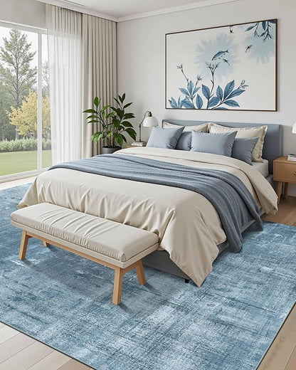 Latte&Fog 9x12 Area Rug for Living Room, Extra Large Blue Modern Abstract Washable Rugs, Boho Non Slip Low Pile Carpet for Indoor Bedroom Dining Room, Office, Dorm, Classroom and Farmhouse - Blue