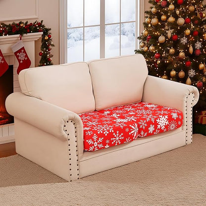 Smiry Printed Couch Cushion Covers, Stretch Soft Couch Covers for Sofa, Washable Non-Slip Sofa Slipcover Furniture Protector for Indoor and Outdoor (2 Pack, Red with White)