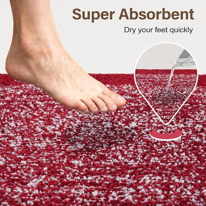 48x24 Long Bathroom Rugs Washable Non Slip, Red Bath Mat for Bathroom Floor Tub, Soft Absorbent Quick Dry Mats for Shower, Bathtub,Home Decor