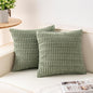Pack of 2 Corduroy Decorative Throw Pillow Covers 18x18 InchSoft Boho Striped Pillow Covers Modern Farmhouse Home Decor for Sofa Living Room Couch Bed（Sage Green）