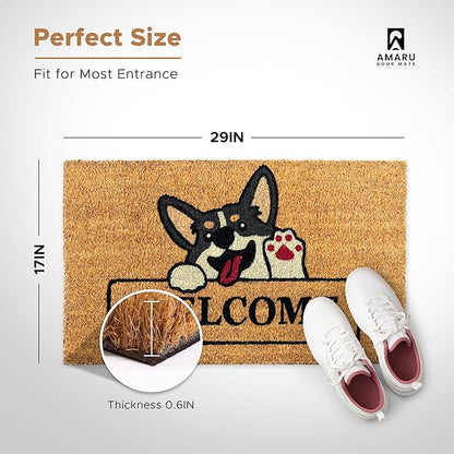 Welcome Dog - 17"x29" - Coir Door Mat with Heavy Duty Backing - Welcome Mats for Entryway, Porch - Anti-Slip PVC & Coconut Fiber Surface - Natural Home Accessories, Minimalist Original Design