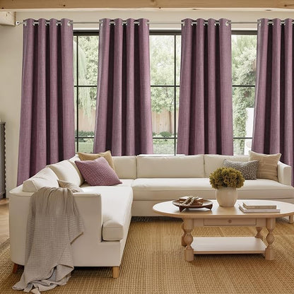 NICETOWN Faux Linen Greyish Purple Blackout Curtains 84 inches Long for Living Room - Privacy Panels for Bedroom, Modern Farmhouse Style Easy Care Grommet Top, 2 Panels, W52 by L84