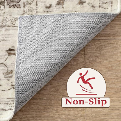 SERISSA 5x7 Boho Area Rug, Washable Large Rugs for Living Room, Ultra Soft Non-Slip Bedroom Rug Print Distressed Vintage Farmhouse Carpet Earth Tone Rug for Dining Room Office Home Decor