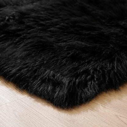 Goolela Black Sheepskin Rug 3x5 for Bedroom Black Fluffy Faux Fur Rug Furry Shag Plush Soft Bedside Dorm Décor Rectangle