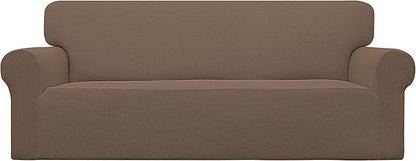 Easy-Going Stretch Sofa Slipcover 1-Piece Sofa Cover Furniture Protector Couch Soft with Elastic Bottom for Kids, Polyester Spandex Jacquard Fabric Small Checks (Sofa, Brown)
