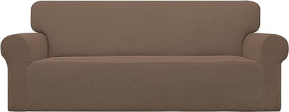 Easy-Going Stretch Oversized Sofa Slipcover 1-Piece Sofa Cover Furniture Protector Couch Soft with Elastic Bottom for Kids, Polyester Spandex Jacquard Fabric Small Checks Brown