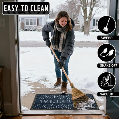 Yimobra Welcome Mat Outdoor Indoor, All-Season Waterproof Front Door Mat Outside Entrance, All-Weather Heavy Duty Non-Slip Doormat, Low Profile Porch Patio Entrance Mats, 60x36, Blue