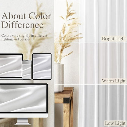 Extra Wide Linen Curtains for Living Room 102 Inch for Bedroom Divider Off White Rustic Farmhouse Drape Rod Pocket Back Tab Light Filtering Dinner/Office Window Curtain for Sliding Door，2 Panles