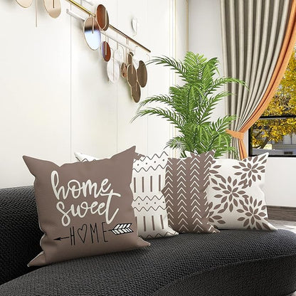 YCOLL Pillow Covers 16x16 Set of 4, Modern Sofa Throw Pillow Cover, Decorative Outdoor Linen Fabric Pillow Case for Couch Bed Car, Khaki