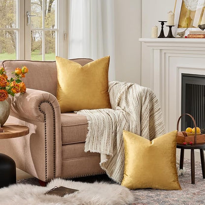 GIGIZAZA Golden Throw Pillow Covers 16x16 Decorative Velvet Cushion Covers Pack of 2 Pillowcase for Sofa