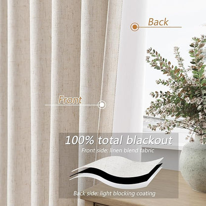 Guken 100% Blackout Linen Curtains 78 Inch Length 2 Panels Set for Living Room Bedroom Back Tab Thermal Insulated Black Out Drapes Room Darkening Farmhosue Window Curtains 78 Inches Long