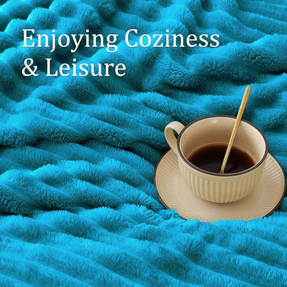 BEDELITE Twin Blanket for Couch & Bed, 300GSM Soft & Warm Fleece Blanket, Decorative and Giftable Striped Teal Blankets for Women, Men, 60"x80"