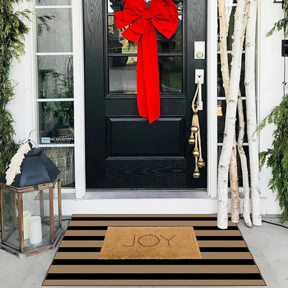 Front Door Mat Outside Entrance - 2x3 Black Tan Striped Non-Slip Washable Doormat Indoor Outdoor Mat Entry Rug Small Throw Rugs for Entryway Kitchen Bedroom Front Porch Decor