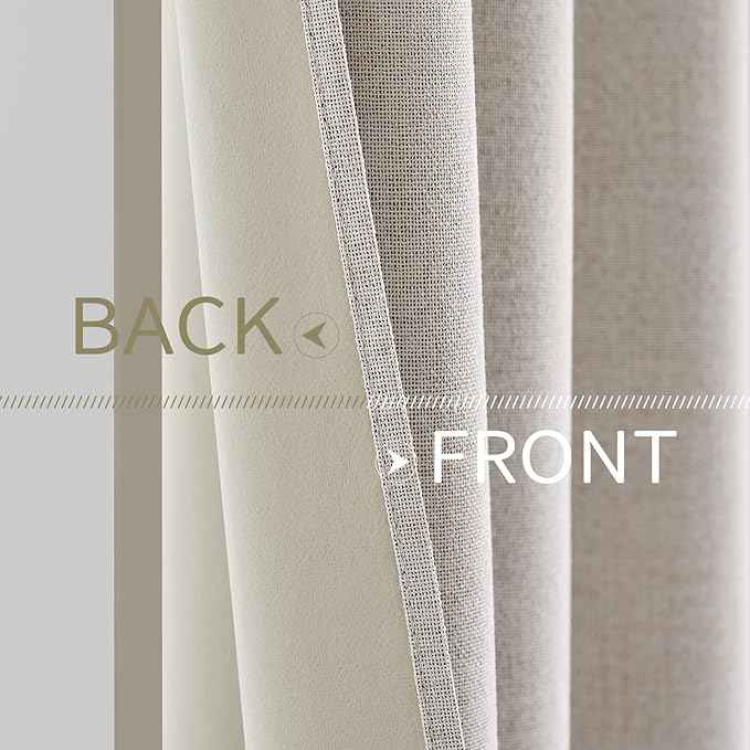 MIULEE 100% Blackout Linen Textured Curtains for Bedroom Solid Thermal Insulated Ivory Grommet Room Darkening Curtains & Drapes Luxury Decor for Living Room Nursery 52 x 132 Inch (2 Panels)