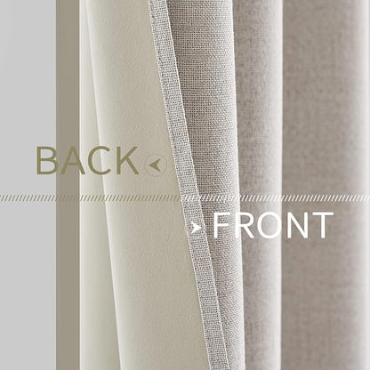 MIULEE 100% Blackout Linen Textured Curtains for Bedroom Solid Thermal Insulated Ivory Grommet Room Darkening Curtains & Drapes Luxury Decor for Living Room Nursery 52 x 102 Inch (2 Panels)