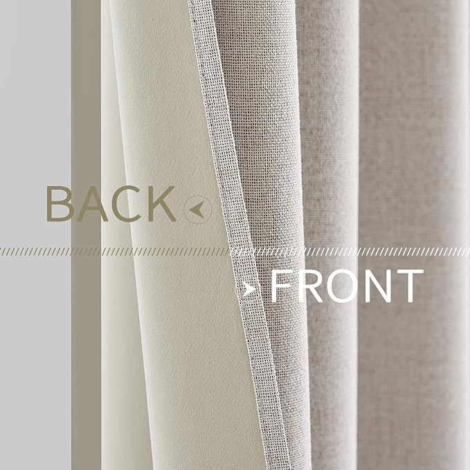 MIULEE 100% Blackout Linen Textured Curtains for Bedroom Solid Thermal Insulated Ivory Grommet Room Darkening Curtains & Drapes Luxury Decor for Living Room Nursery 52 x 94 Inch (2 Panels)