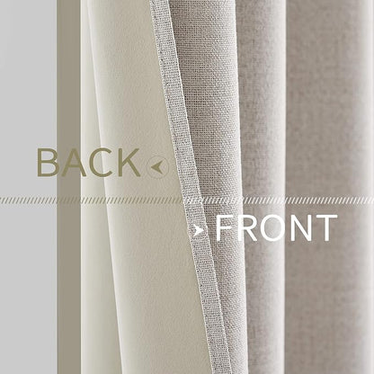 MIULEE 100% Blackout Linen Textured Curtains for Bedroom Solid Thermal Insulated Ivory Grommet Room Darkening Curtains & Drapes Luxury Decor for Living Room Nursery 52 x 120 Inch (2 Panels)