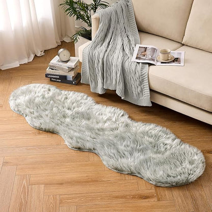 MIULEE Luxury Super Soft Fluffy Area Rug Faux Fur Sheepskin Rug Decorative Plush Shaggy Carpet for Bedside Sofa Floor Nursery 2 x 6 Feet, Light Grey