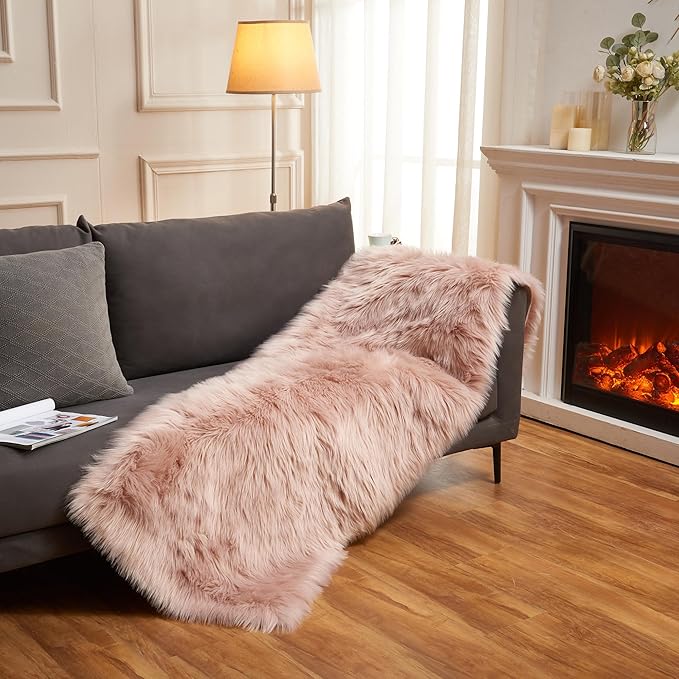 EasyJoy Ultra Soft Fluffy Rugs Faux Fur Rug Chair Cover Seat Pad Fuzzy Area Rug (Pink, 2x6 ft Rectangle)