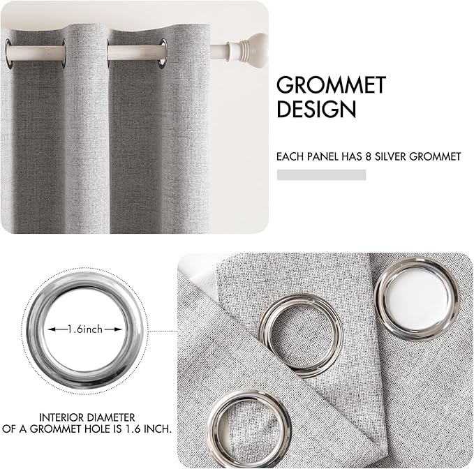 MIULEE Linen Texture Curtains for Bedroom Solid 100% Blackout Thermal Insulated Light Gray Curtains Grommet Room Darkening Drapes for Living Room Nursery 52x72 Inch (2 Panels)