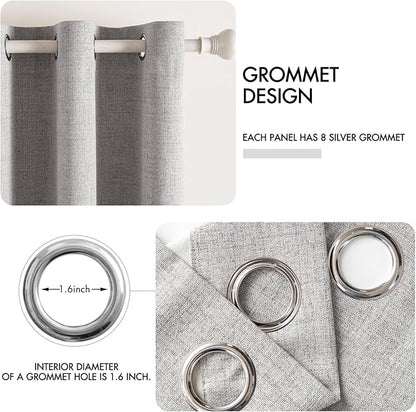 MIULEE Linen Texture Curtains for Bedroom Solid 100% Blackout Thermal Insulated Light Gray Curtains Grommet Room Darkening Drapes for Living Room Nursery 52x72 Inch (2 Panels)