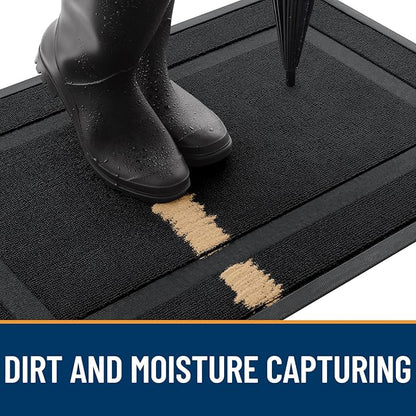 OLANLY Front Door Mat Indoor Outdoor Entrance, Waterproof All-Season, All-Weather Doormat, Sturdy Natural Rubber, Low Profile, Easy Clean Patio Porch Entryway Mat, 47x23, Jet Black