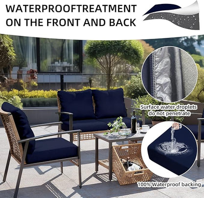 12Pcs Outdoor Cushion Covers, Patio Cushion Covers,Stretch Elastic Slipcovers, Replacement Washable & Reusable Furniture Protector for Patio Couch (Navy Blue,Cover Only)