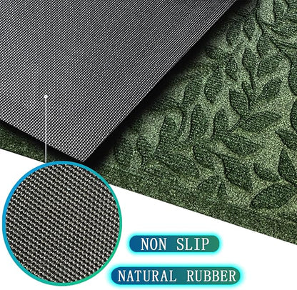 Bulijojo Sturdy Front Entrance Doormats,Durable Heavy Duty Welcome Mat,Thick Absorbent Natural Rubber Non Slip Mat,Easy Clean Entryway Mat Leaves Green, 47" x 32"