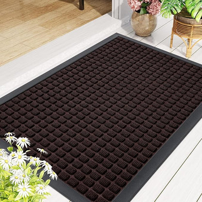 Smiry Front Door Mat Outside Entrance, Heavy Duty Natural Rubber Doormat, Non Slip, Trap Dirt and Moisture, Easy Clean, Low Profile Welcome Floor Mats for Indoor Outdoor Entry, 35x23 Inch, Brown