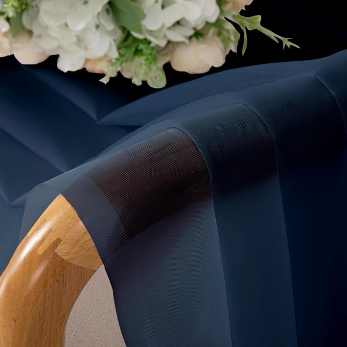 Chyhomenyc Extra Long Sheer Window Curtain Panels 120 Inch 2 PCS, Rod Pocket Durable Soft Touching Backdrop Drapes Window Treatment for Living Room/Farmhouse/Hotel, 42W x 120L inches, Navy Blue, 10 FT