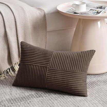 Fancy Homi 2 Packs Dark Brown Lumbar Decorative Throw Pillow Covers 16x28 Inch for Living Room Couch Bed, Rustic Farmhouse Boho Home Decor, Soft Striped Corduroy Rectangle Accent Cushion Case 40x70 cm