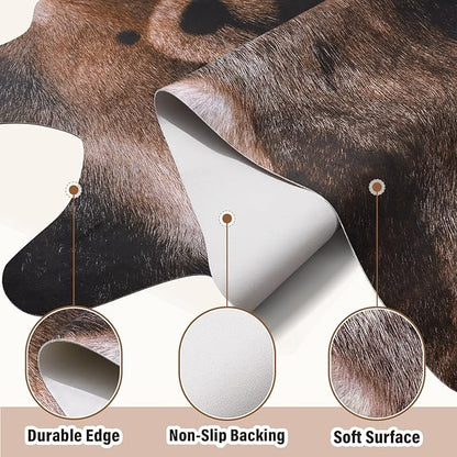 AROGAN Premium Bear Print Rug 4.6x5.2 Feet, Machine Washable Faux Fur Rug, Non-Slip Animal Print Hide Bear Skin Area Rug for Bedroom Living Room Home Decor