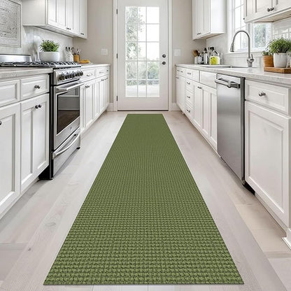 KOZYFLY Long Runners for Hallways 2x12 ft Washable Kitchen Runner Non Slip Rubber Backed Hallway Rugs Cotton Entryway Runner Rug Floor Carpet for Indoor Hall, Kitchen, Bright Green/Earthy Green