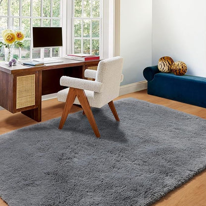 ONASAR Grey 3x5 Rugs for Bedroom, Fluffy Gray Bedside Area Rug, Ultra Soft Shaggy Fuzzy Plush Small Floor Carpets for Living Room College Dorm Teen Kids Boys Home Decor Aesthetic