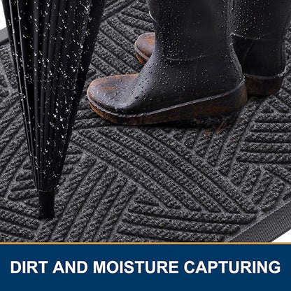 Smiry Front Door Mat Outside Entrance, Heavy Duty Sturdy Natural Rubber Doormat, Trap Dirt and Moisture, Easy Clean Low Profile Mats for Indoor Outdoor Entry, Interwoven Stripes 29.5x17, Grey