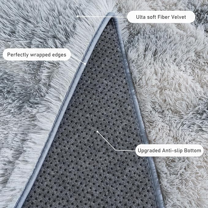 Small Area Rug, 2x3 Rug for Bedroom Shaggy Throw Rugs for Dorm Rug, Soft Tie Dyed Carpet for Kids Room, Plush Non-Slip Fluffy Bedside Rug for Home Decor Aesthetic, Light Grey