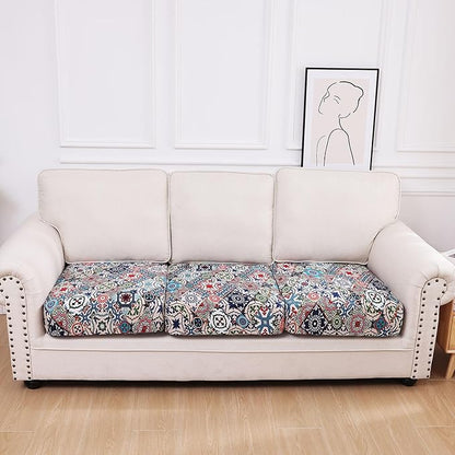 hyha Printed Couch Cushion Covers, Floral Sofa Covers Washable for 3 Cushion Couch, Stretch Pattern Outdoor Cushion Covers for Patio Furniture with Elastic Bottom(3 Packs, Patchwork Moroccan)