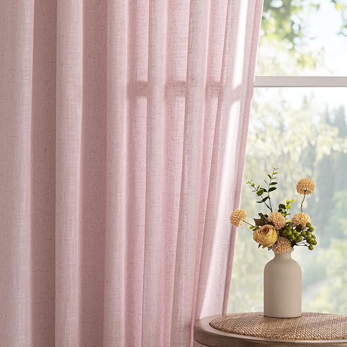 MYSKY HOME Pink Curtains for Girls Bedroom, Semi Sheer Nursery Curtains 63 Inch Length for Small Windows Boho Farmhouse Back Tab Soft Touch Light Filtering Drapes, 50" Wide, Light Pink, Sets of 2