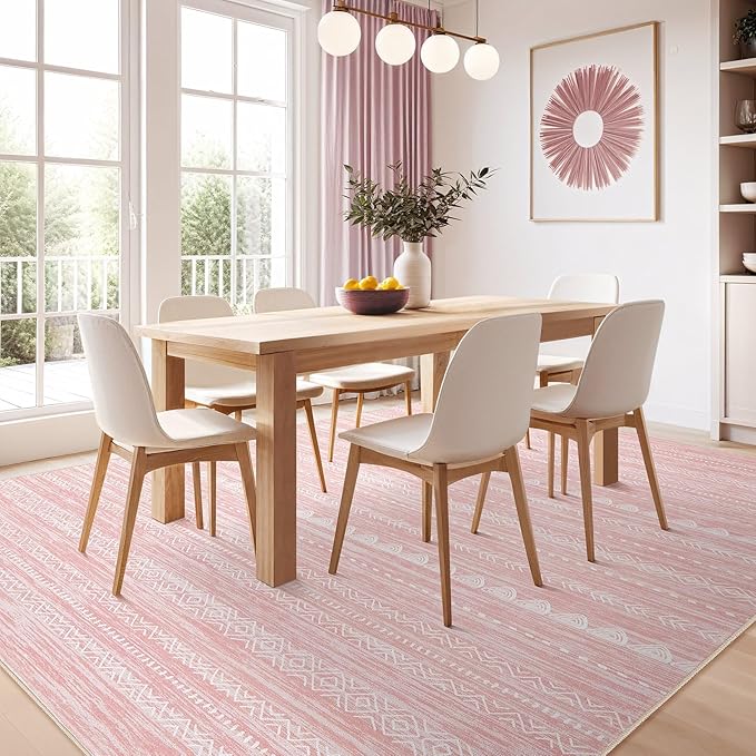 Nakagishi Pink Rugs for Bedroom Girls: 5x7 Washable Boho Large Neutral Area Rug Cute Soft Modern Indoor Floor Non Slip Accent Carpet for Living Room Nursery Kids Playroom Dorm Preppy Baby Room Decor
