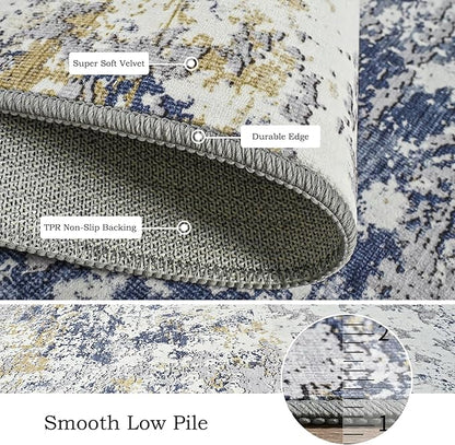 Toneed Abstract Area Rug Modern Washable Rug Soft Non Slip Rug Low Pile for Bedroom Living Room Dining Room Blue 6x9 Feet
