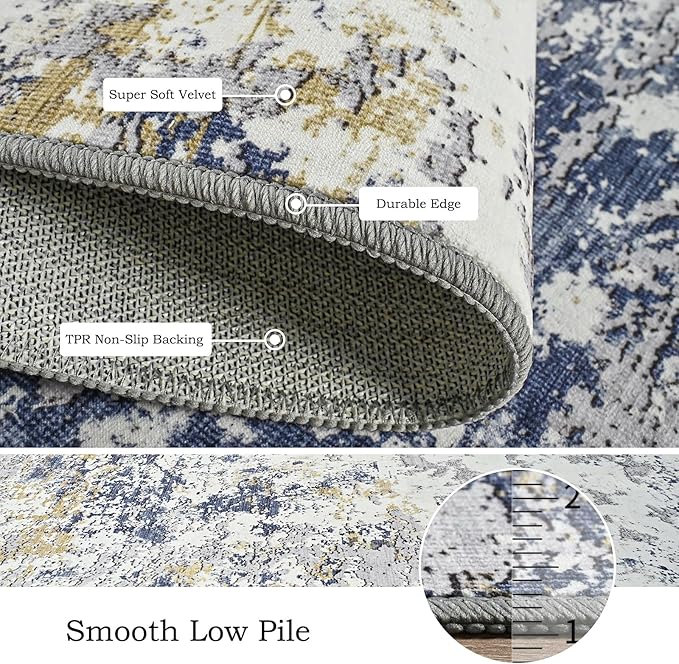 Toneed Abstract Area Rug Modern Washable Rug Soft Non Slip Rug Low Pile for Bedroom Living Room Dining Room Blue 8x10 Feet