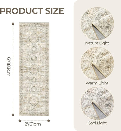 Washable Runner Rugs for Bedroom - 2x6 Runner Rug Non Slip, Ultra-Thin Entryway Runner, Soft Abstract Kitchen Runner for Hallway, Laundry, Bathroom, Indoor Door Mat(2'x6', Grey/Yellow)