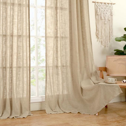 LAMIT Linen Semi Sheer Curtains 96 inches Long 2 Panels Set, Light Filtering Panels Back Tab and Rod Pocket Floor to Ceiling Curtains for Bedroom/Living Room, Brown, 52 x 96 Inch