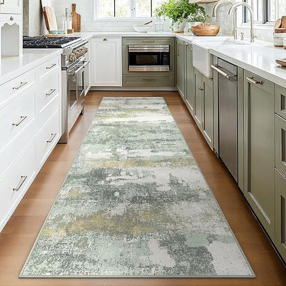BEIMO Runner Rug for Hallway Kitchen, 3x8 Machine Washable Runners Rug for Entryway, Soft Modern Abstract Throw Rugs, Low Pile Floor Cover with Non Slip Backing, Light Green