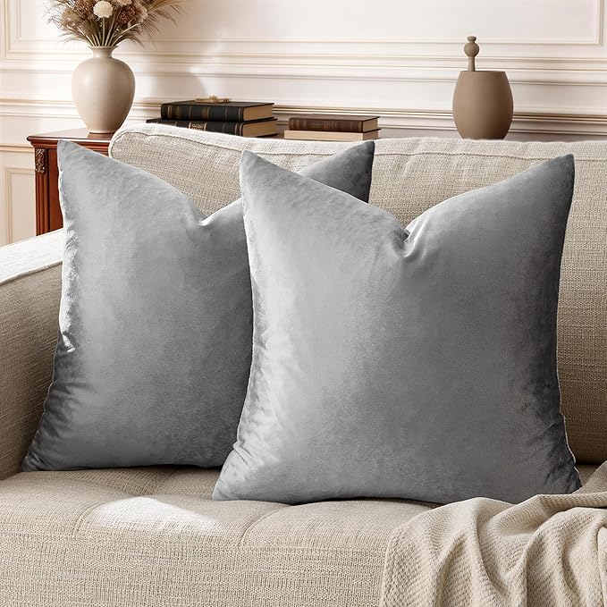 GIGIZAZA 22x22 Velvet Pillow Covers Set of 2,Dark Grey Throw Pillows Modern Covers for Living Room Decorative Luxury Solid Couch Sofa Big Square Pillow Cases