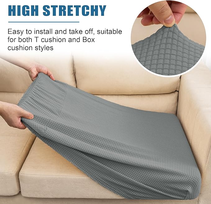 Water Repellent Sofa Cushion Slipcovers, Stretch Seat Cushion Covers Sofa Covers for Living Room Furniture Protector, Thick Jacquard Textured Twill Fabric (Small, Dove Grey)